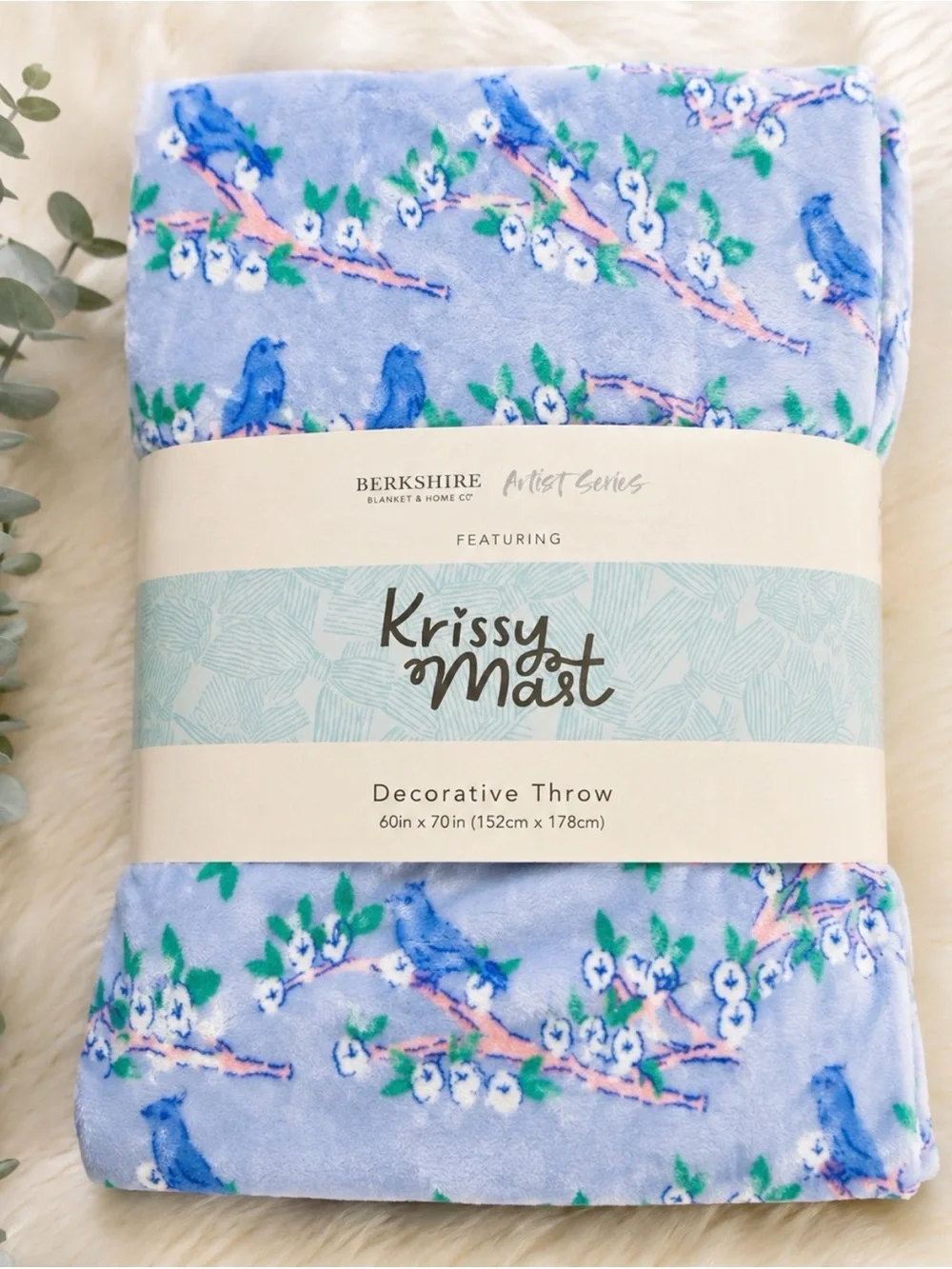 Berkshire Blue Bird & Floral Plush Decorative Throw